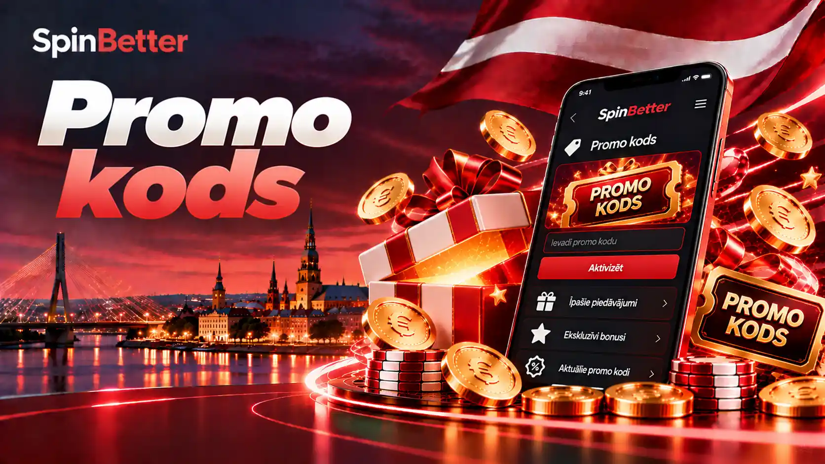 Telefona ekrāns ar SpinBetter promo koda ievades lauku un pogu Aktivizēt