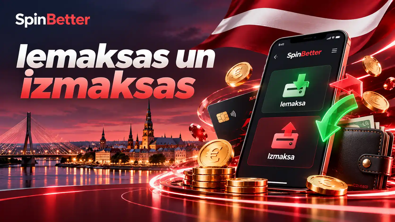 SpinBetter kases ekrāns ar iemaksas un izmaksas pogām eiro kontā